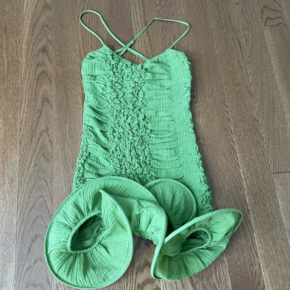 TG Botanical Ruth Ruched Mini Dress Green - Picture 8 of 13